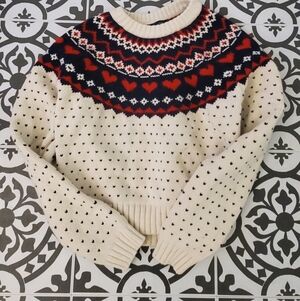 Cozy Cream and Navy Patterned Sweater